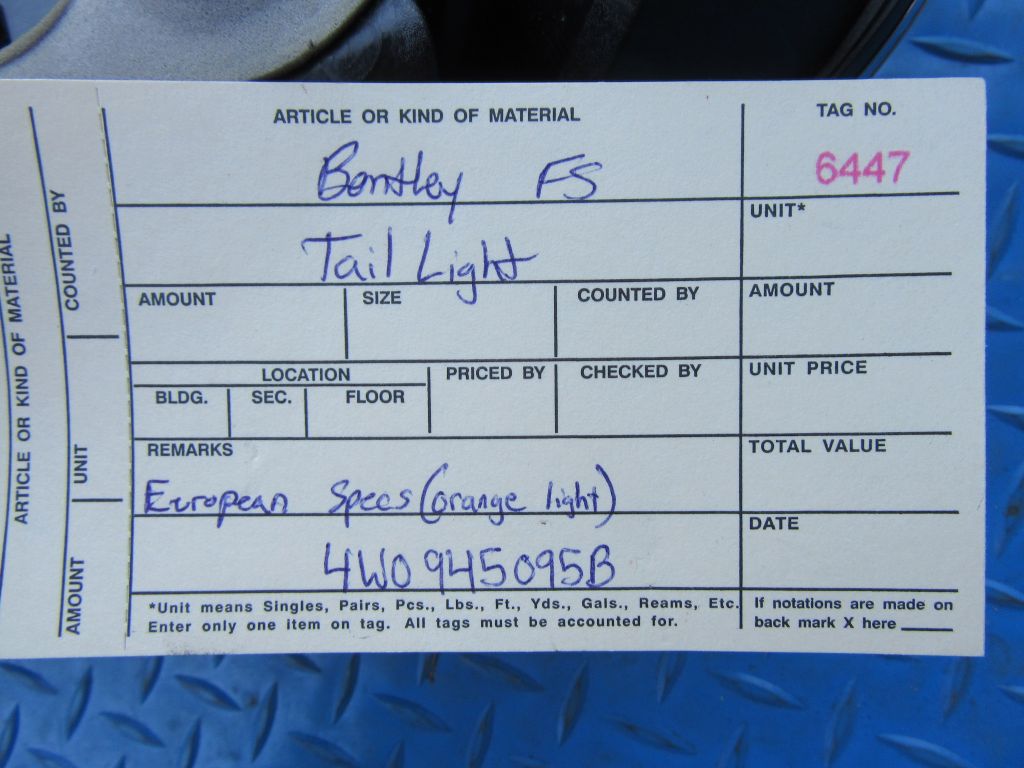 Bentley Flying Spur European specs left LED tail light #6447