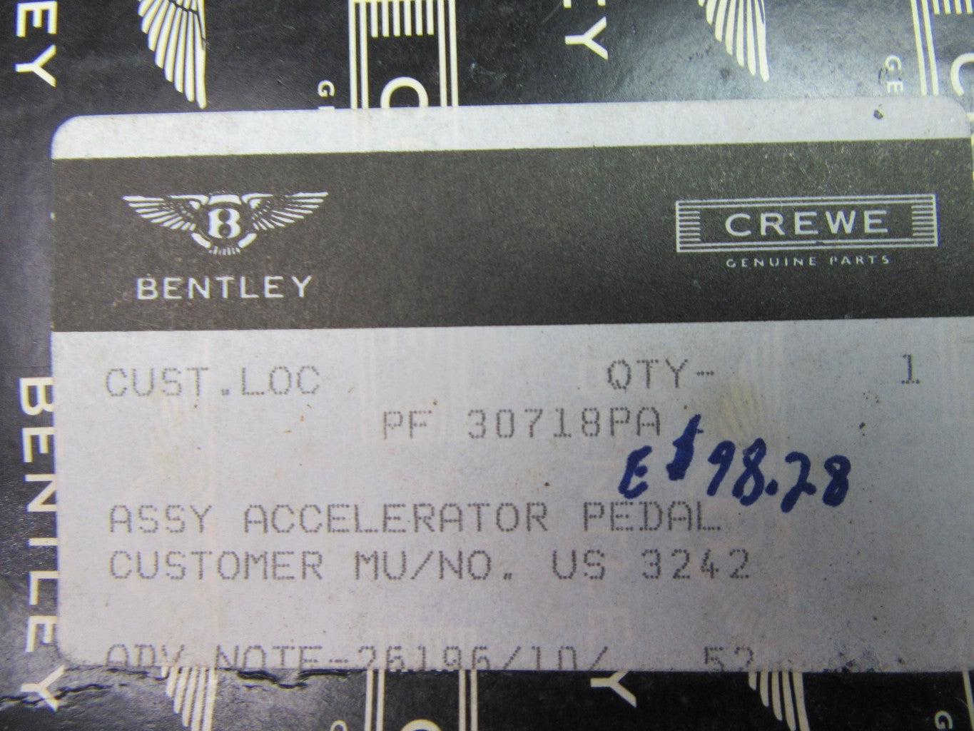 Bentley Arnage gas accelerator pedal metal plated NEW OEM #0518