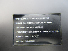 Security rear view mirror with 6" display screen monitor PAL NTSC #5389