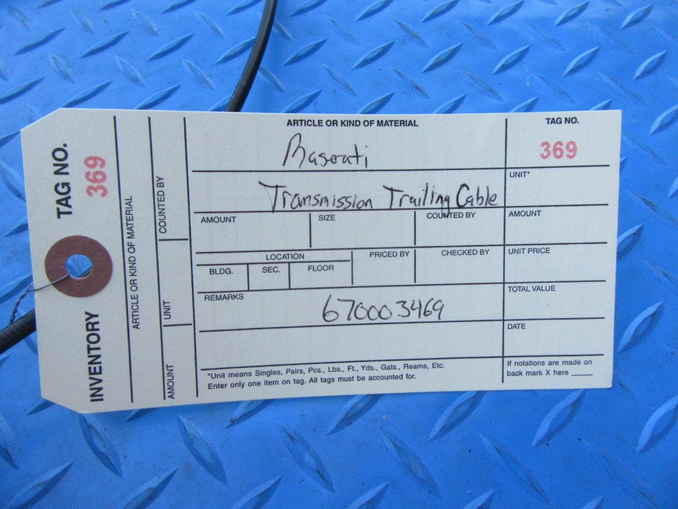 Maserati Ghibli Quattroporte transmission trailing cable #0369