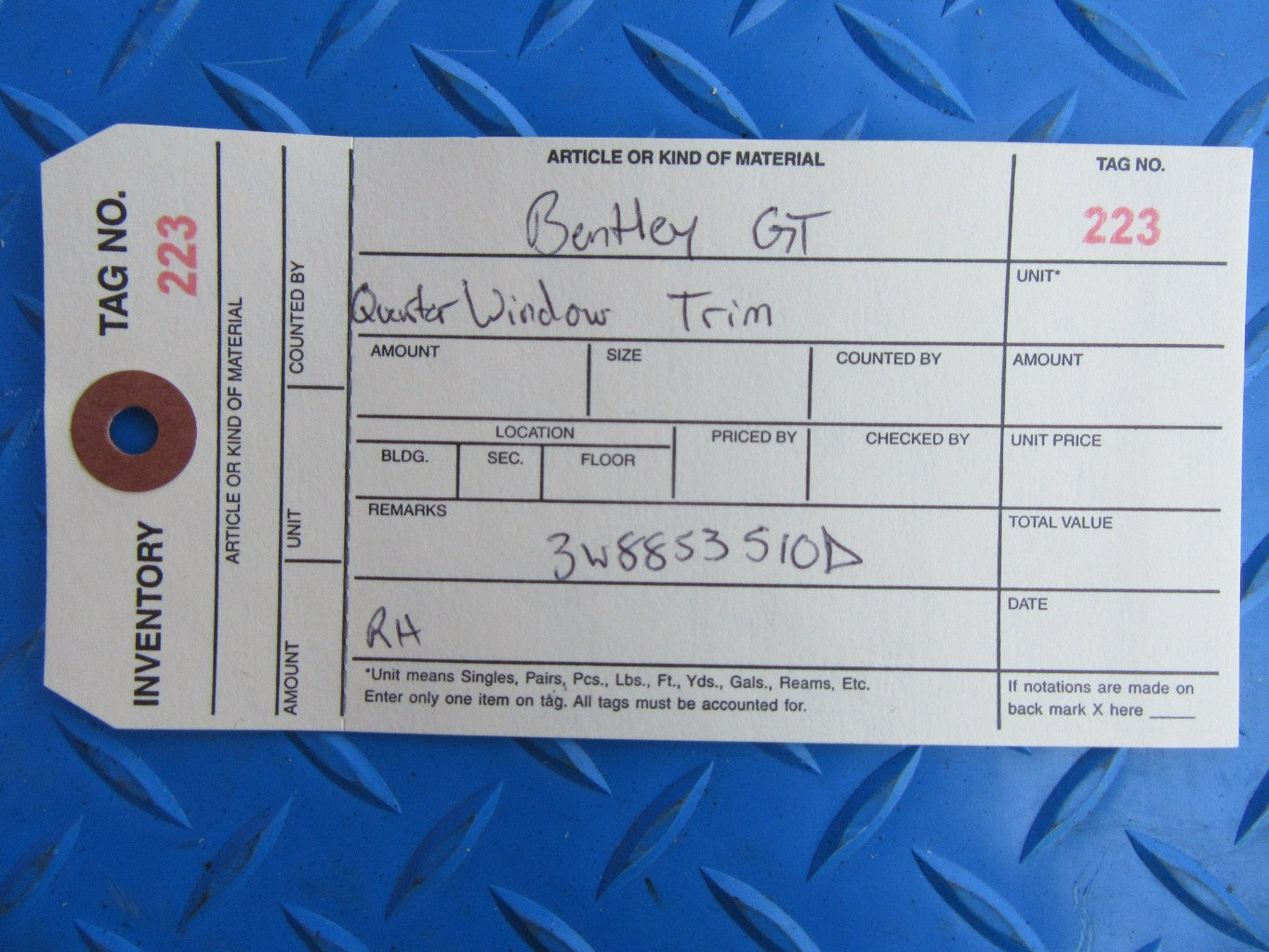 Bentley Continental GT right quarter window glass chrome trim #0223