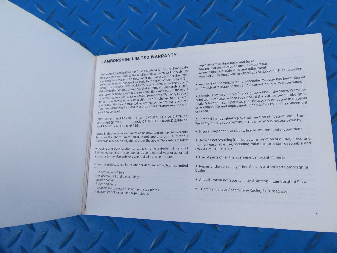Lamborghini Gallardo warranty and scheduled maintenance plan booklet #2988