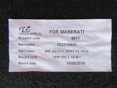 Maserati GranTurismo GranCabrio left rear quarter panel wheel well liner #1705