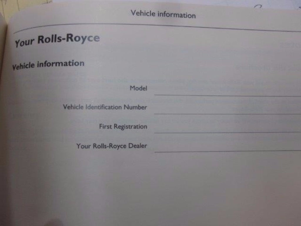 Rolls Royce Phantom Owners Manual