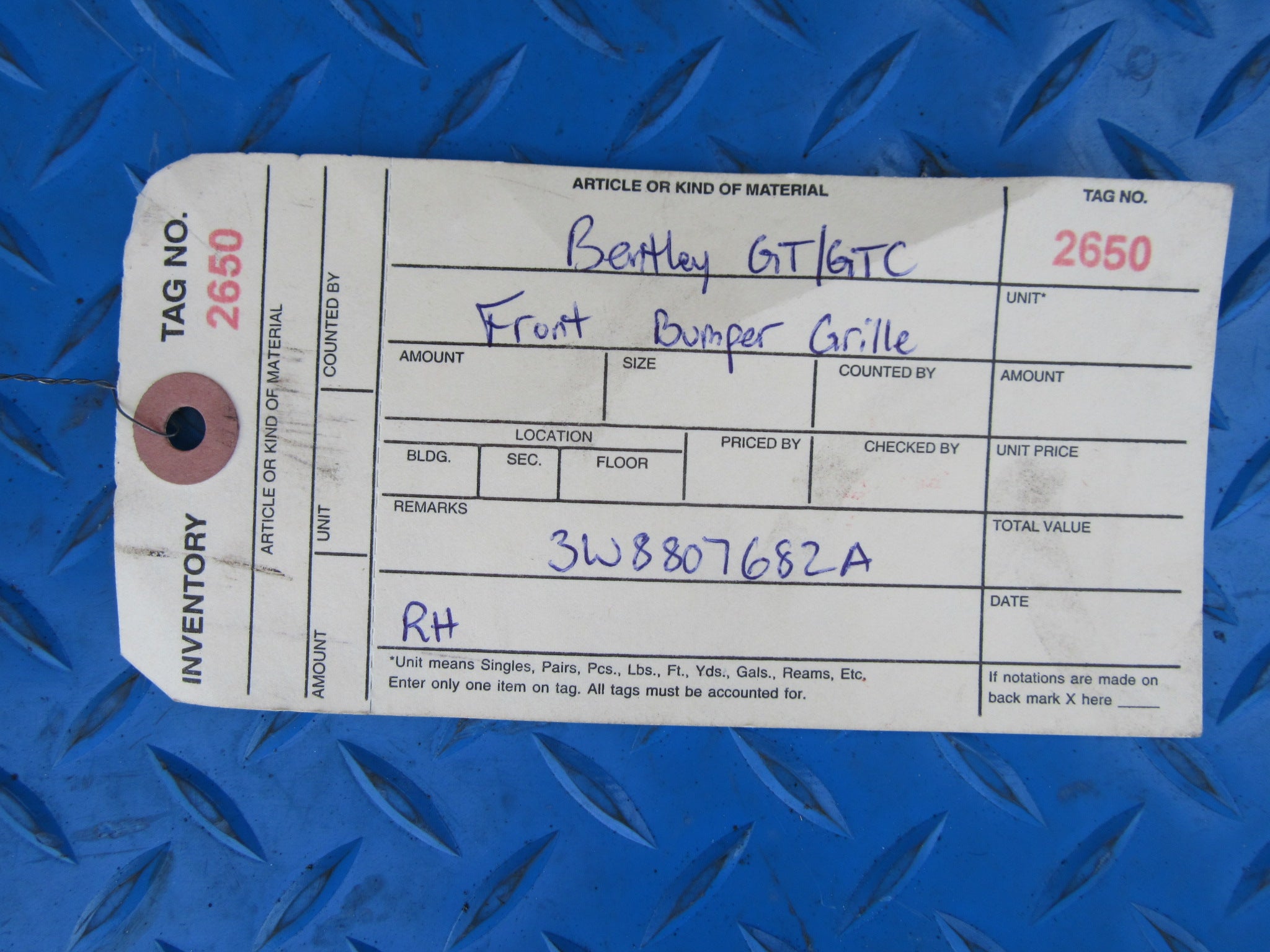 Bentley Continental GT GTC right front bumper grille metal chrome #2650