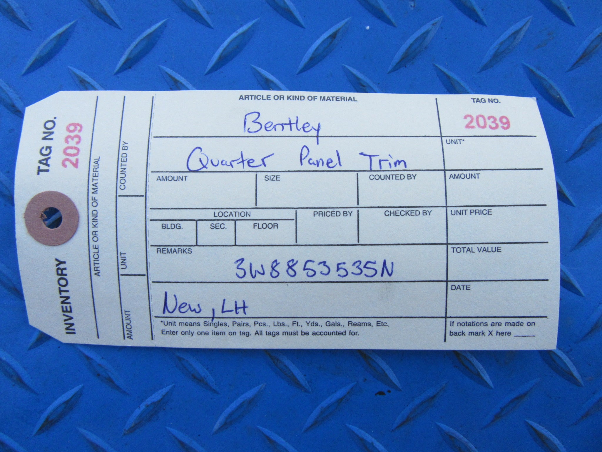Bentley Continental GT GTC left rear quarter panel chrome trim NEW #2039