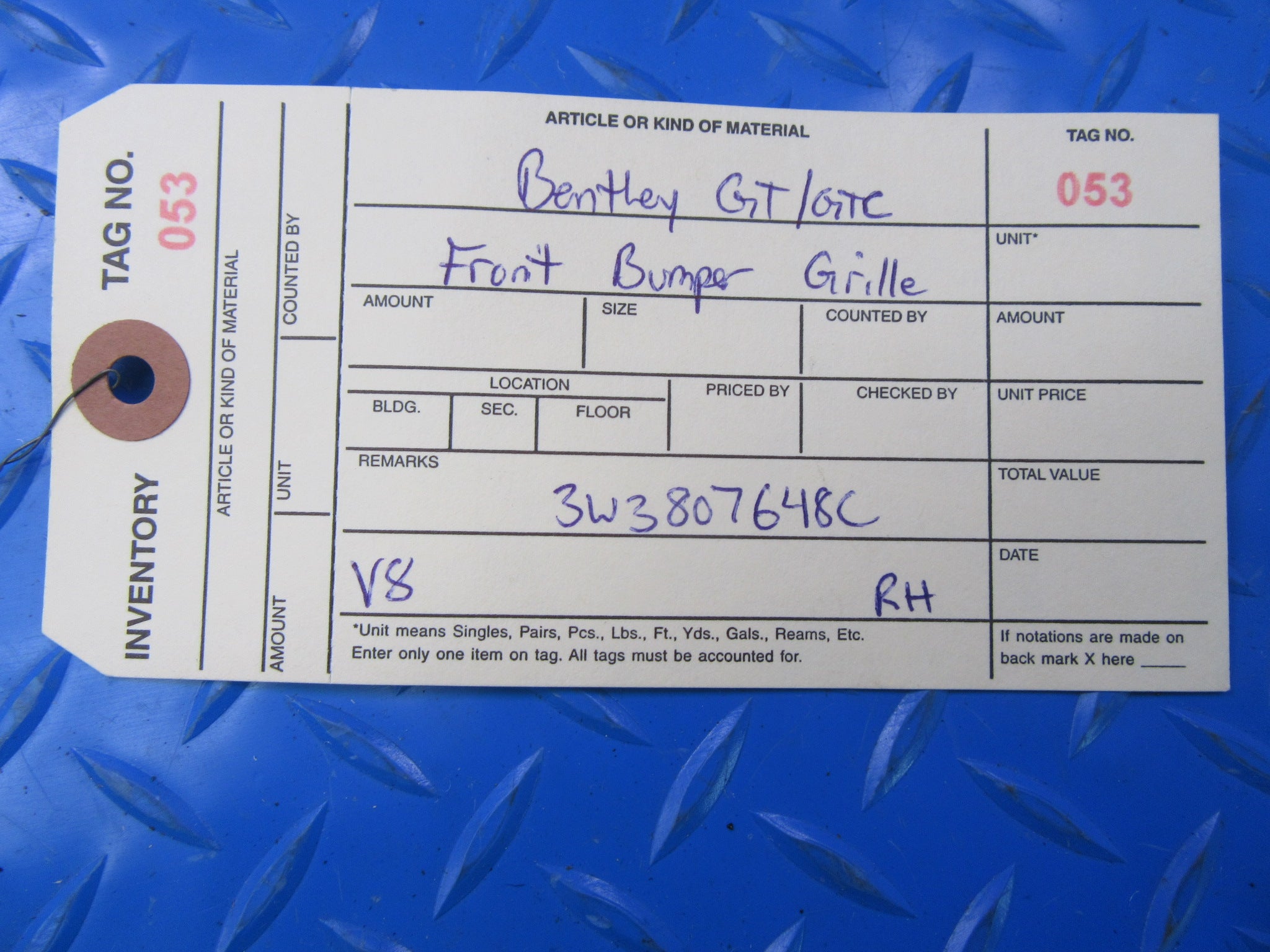 Bentley Continental GT GTC right V8 front bumper grille #0053