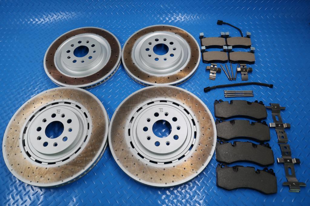 Maserati Ghibli Trofeo 3.8 front rear brake pads & dimpled rotors TopEuro #12028