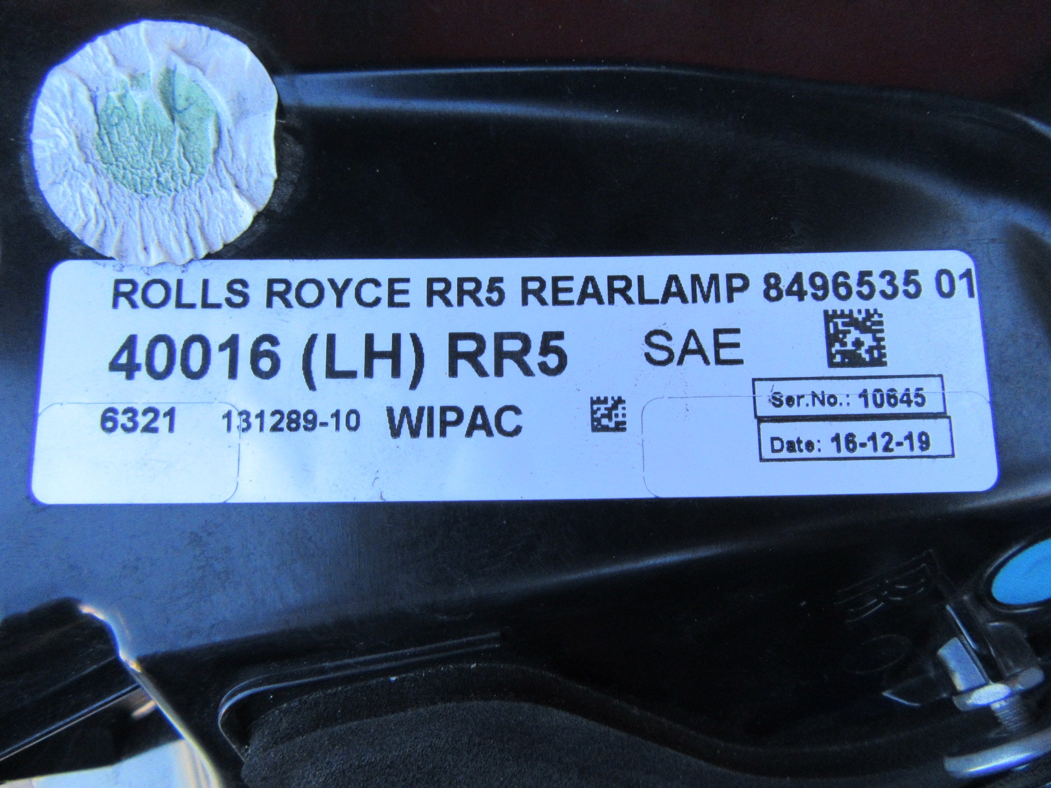 Rolls Royce Wraith Dawn left tail light Black Pack US #4065