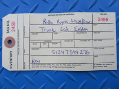 Rolls Royce Wraith Dawn trunk emblem badge NEW OEM #2455