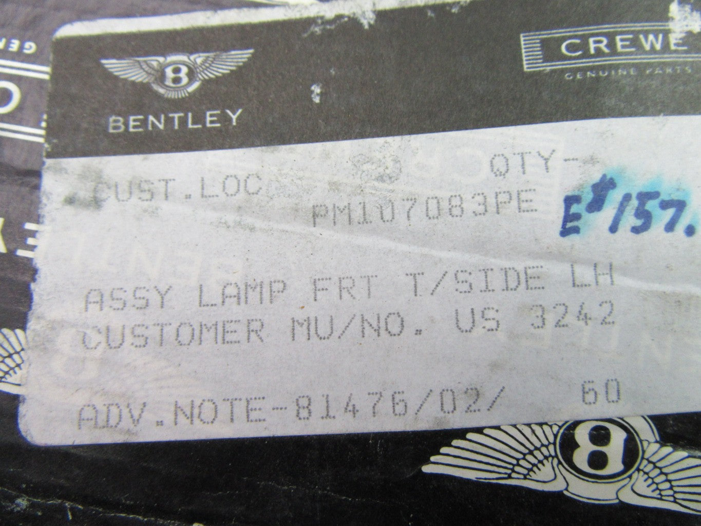 Bentley Arnage left parking fog lamp light NEW OEM #0517