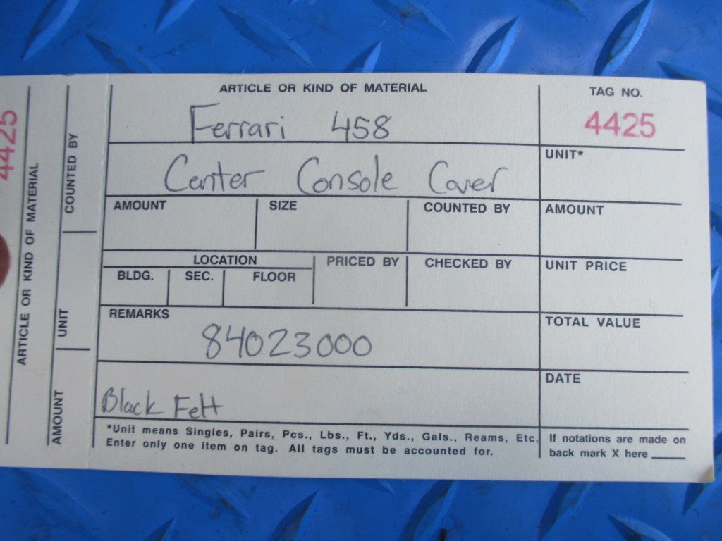 Ferrari 458 center console compartment black felt cover  #4425