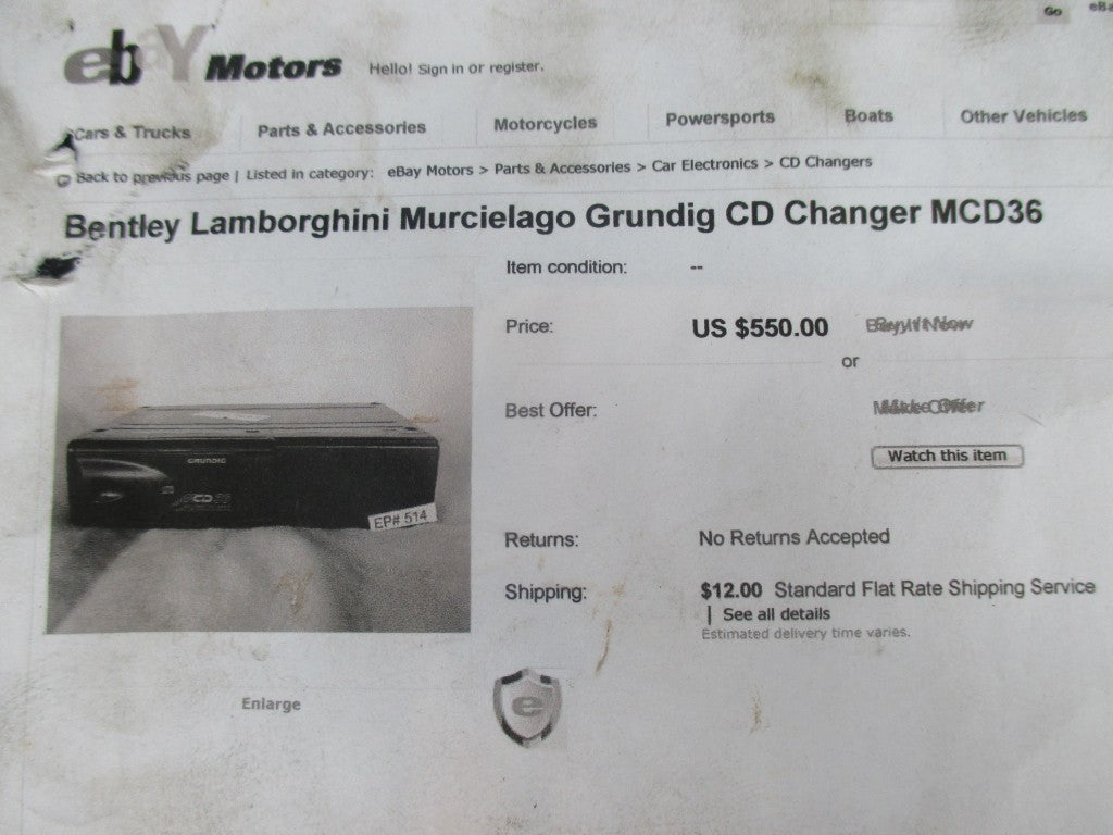 Sale! OEM factory Lamborghini Murcielago Grundig CD changer MCD36