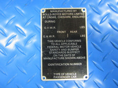 Rolls Royce manufacturer plate #6191