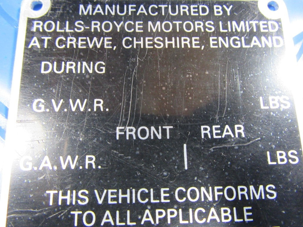 Rolls Royce manufacturer plate #6191