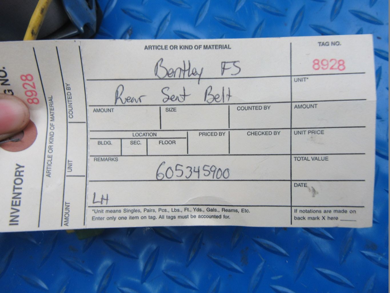 Bentley Continental Flying Spur rear left seat belt retractor #8928
